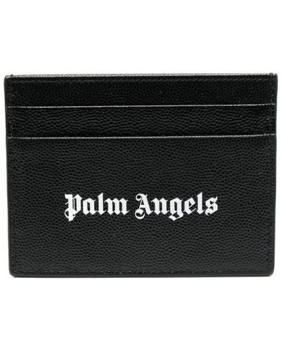 Palm Angels Schwarzer lederkartenhalter mit logo