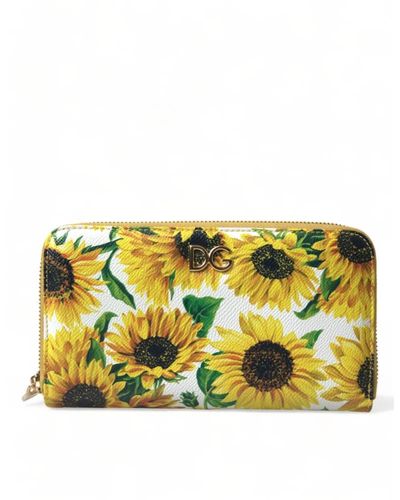 Dolce & Gabbana Weiße sonnenblumen leder reißverschluss geldbörse - Gelb