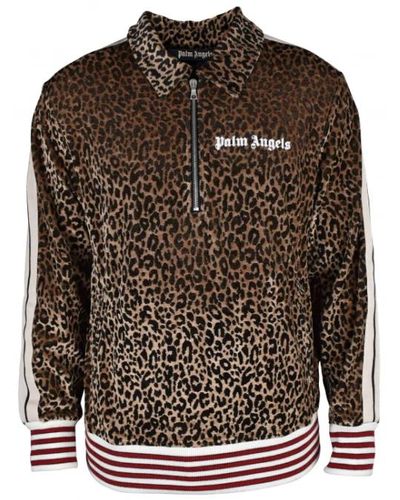 Palm Angels Leopard print sweatshirt mit reißverschluss - Braun