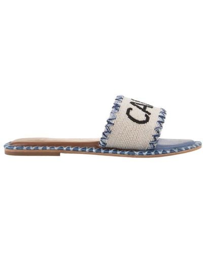 De Siena Blaue leder sandalen mit perlenriemen - Weiß
