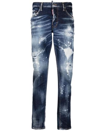 DSquared² Jeans slim-fit blu scuro con effetto distressed