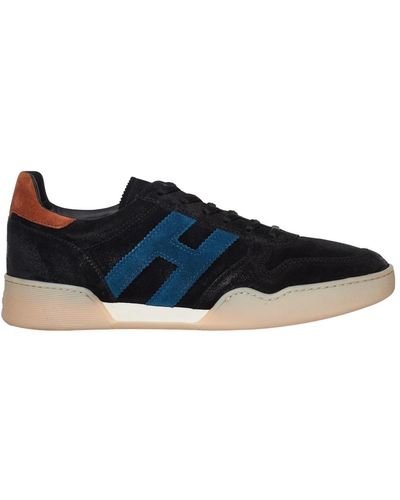 Hogan Schwarze wildleder-sneaker mit blauem logo
