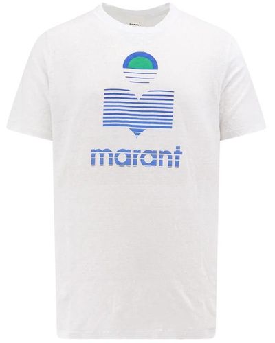 Isabel Marant T-shirt aus weißem leinen mit logo-print