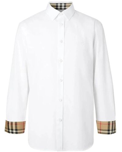 Burberry Camicia iconica in cotone a quadri stretch - Bianco