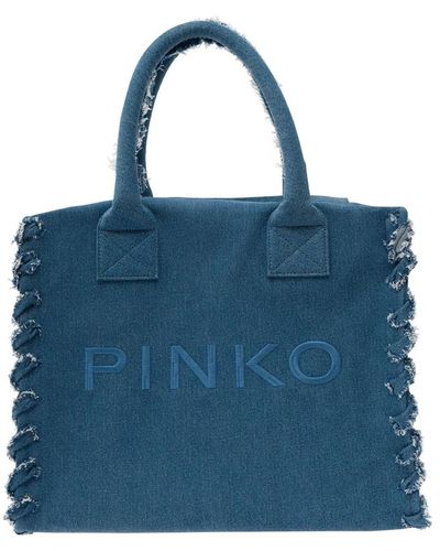 Pinko Denim strand einkaufstaschen,denim strand shopper tasche mit fransenprofilen - Blau