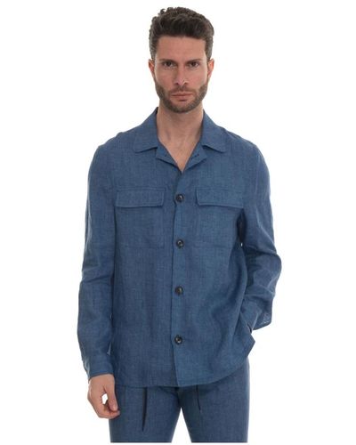 Paoloni Leinen-overshirt mit brusttaschen,leinen-overshirt mit brusttaschen und seitenschlitzen - Blau