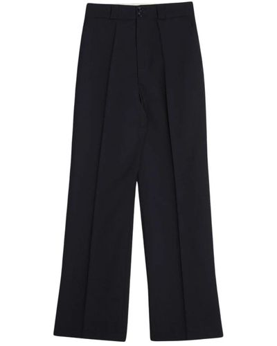 Barena Pantalones de talle alto y pierna ancha con bolsillos laterales y bolsillos traseros con botones - Negro