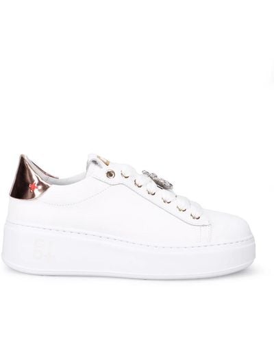 GIO+ Sneakers bianche in pelle con dettaglio laminato - Bianco