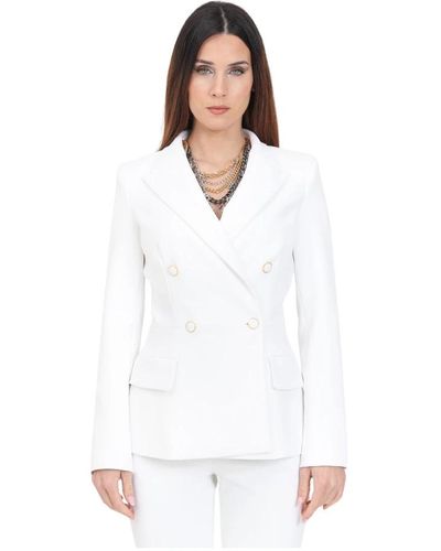 Elisabetta Franchi Ivory doppelreihiger blazer,weiße jacken für frauen