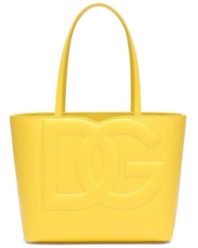 Dolce & Gabbana Bolso shopper DG Logo Bag pequeño en piel de becerro - Amarillo
