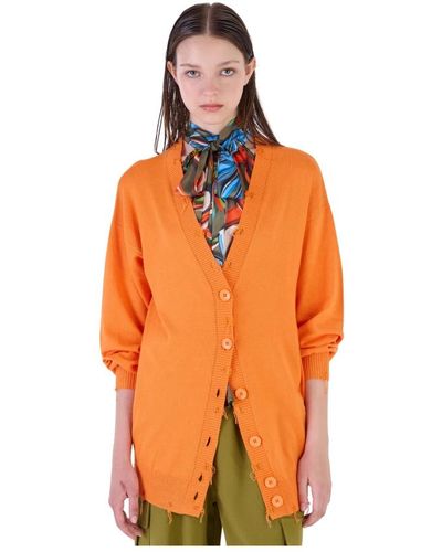 Silvian Heach Oversized v-ausschnitt cardigan mit fransen saum - Orange