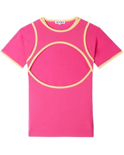 Sunnei Magliette rosa stretch con reggiseno combinato