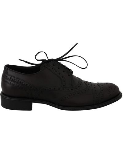 Dolce & Gabbana Black Leather Wingtip Oxford Dress Shoes - Schwarz