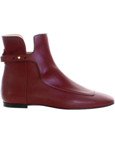 Ines De La Fressange Paris Elegant flat boot - eleganter flacher stiefel,schwarzer leder knöchelstiefel - Rot