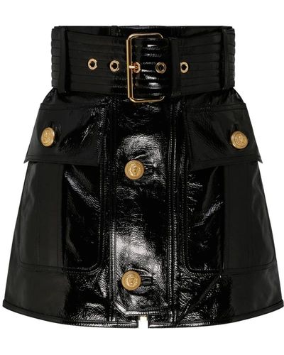 Balmain Short Skirt In Patent Leather - Black
