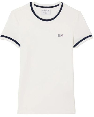 Lacoste Chic modernes gestreiftes kragen t-shirt - Weiß