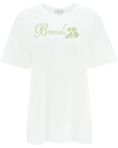 Collina Strada Camiseta de algodón orgánico con pedrería - Blanco