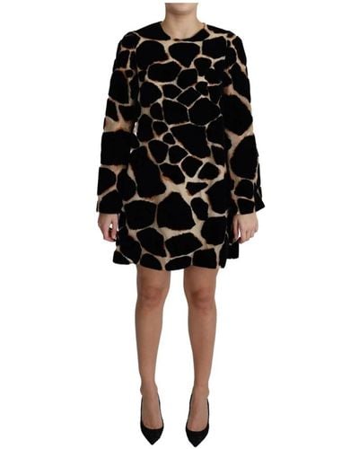 Dolce & Gabbana Abito mini shift con stampa giraffa nera - Nero