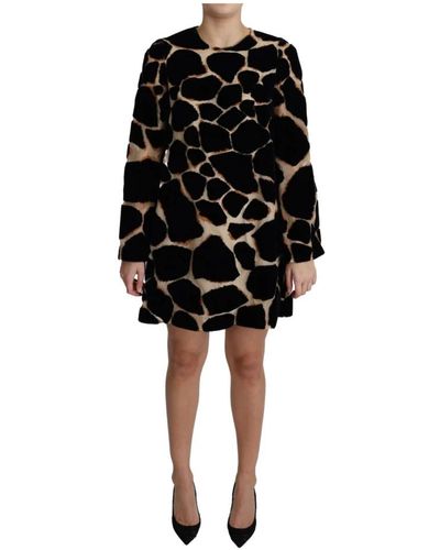 Dolce & Gabbana – Schwarzes, gerade geschnittenes Minikleid mit Giraffen-Print