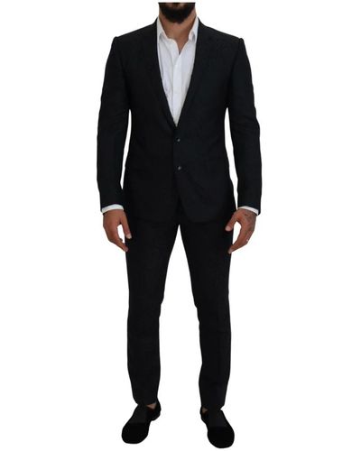 Dolce & Gabbana Blauer fantasy seidenwoll slim fit anzug - Schwarz