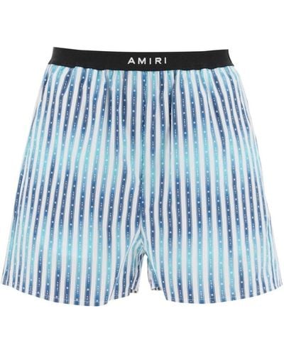 Amiri Shorts in popeline a righe con motivo logo - Blu