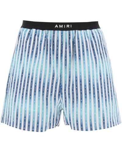 Amiri Gestreifte poplin shorts mit logo-motiv - Blau