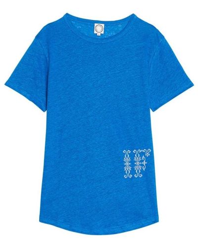 Ines De La Fressange Paris Camiseta de lino azul cobalto