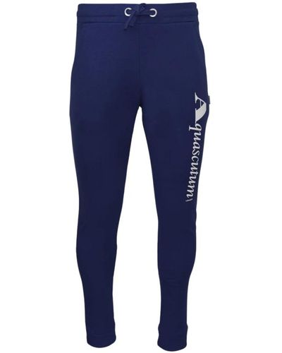 Aquascutum Pantaloni da ginnastica in cotone sportivo con elastico in vita - Blu