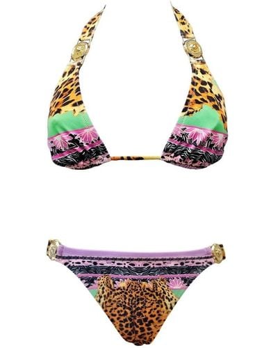 Just Cavalli Bikini con stampa animalier e dettagli metallici.triangolo scorrevole + tanga - Viola