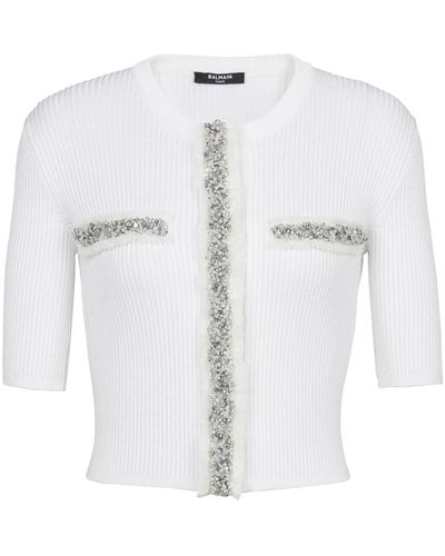 Balmain Embroidered cropped knit cardigan - Bianco