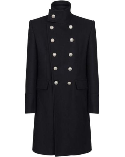 Balmain Wool Double-breasted Officer Coat - Blue