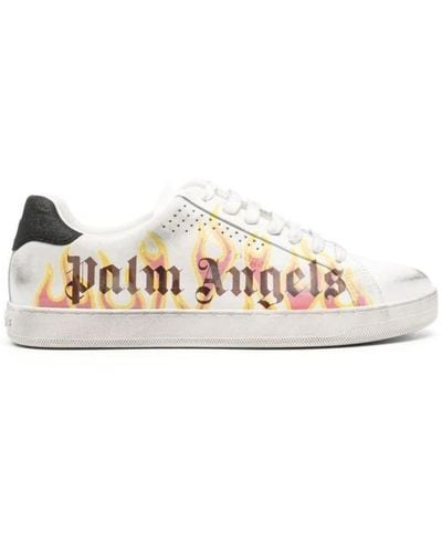 Palm Angels Sneakers con logo fiamma in bianco/giallo
