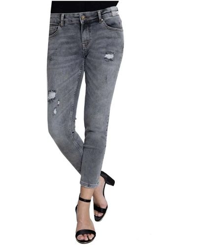 Zhrill Anita grey cropped jeans con detalles vintage - Azul
