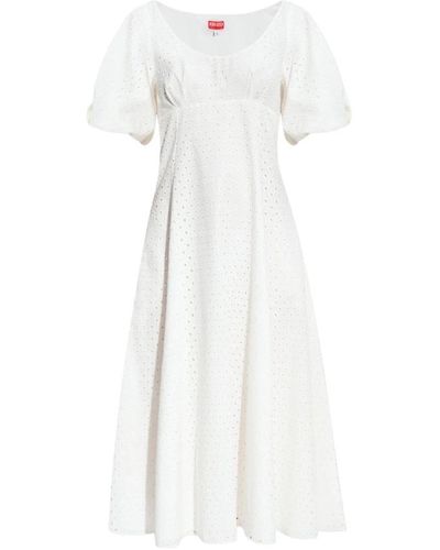 KENZO Kleid mit offenem Muster und Empire-Taille - Weiß