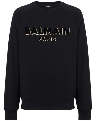 Balmain Sweatshirt mit beflocktem metallic-print - Schwarz