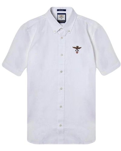 Aeronautica Militare Camicia manica corta oxford bianca - Blu