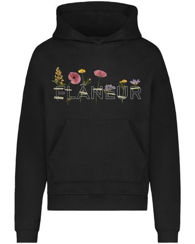 FLANEUR HOMME Botanische schwarze hoodie pullover