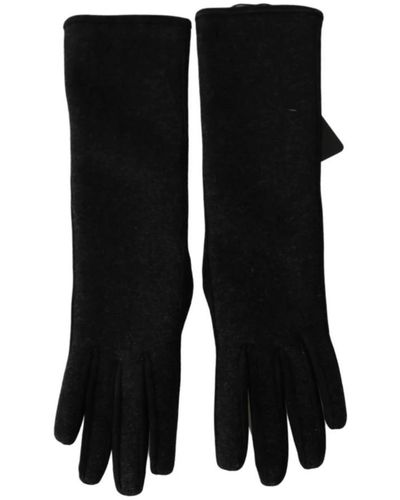 Dolce & Gabbana Gray Mid Arm Length Mittens Wool Gloves - Black
