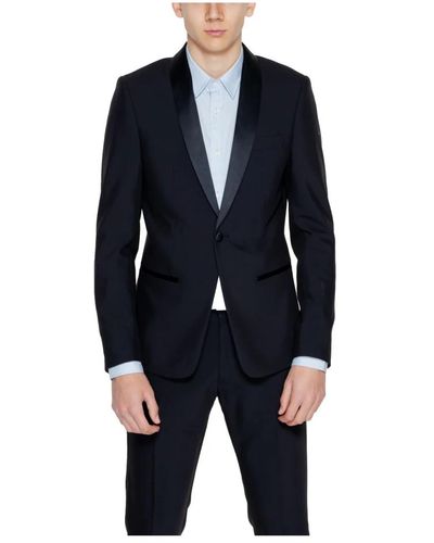 Antony Morato Schwarzer button-up blazer mit revers - Blau