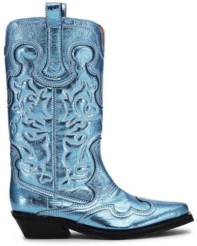 Ganni Cowboy Boots - Blue