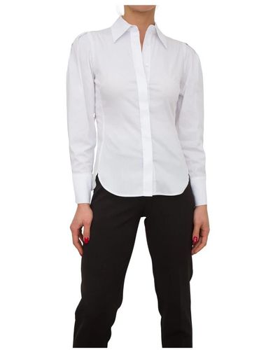 Nenette Camisa blanca de popelina elástica de manga larga - Blanco