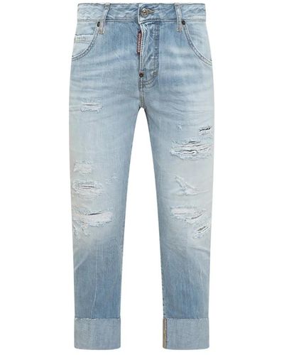 DSquared² Slim-fit distressed cropped jeans - Azul