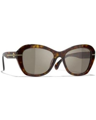 Chanel Elegante havana sonnenbrille mit grauen gläsern - Mehrfarbig