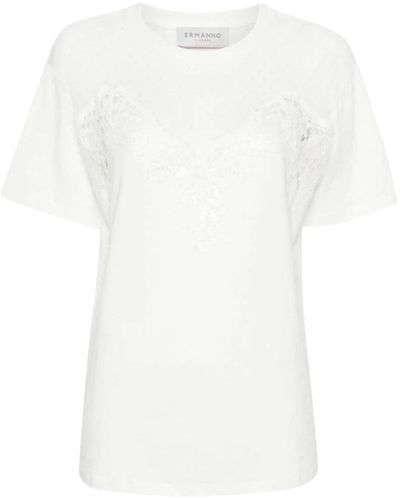 Ermanno Scervino Weißes t-shirt mit spitzenbesatz