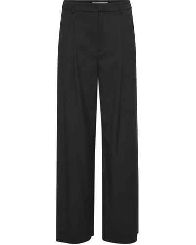 Gestuz Pantalones anchos con pliegues delanteros sofisticados - Negro