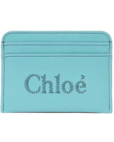 Chloé Portafoglio blu con logo ricamato