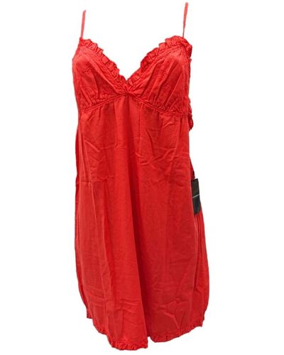 Emporio Armani Vestido de un solo color con volantes en el escote - Rojo
