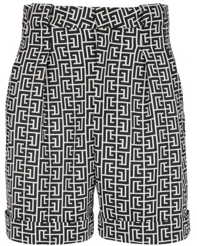 Balmain Monogram Wool Bermuda Shorts - Black