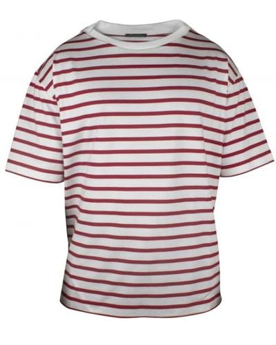 Loro Piana Gestreiftes weißes t-shirt aus schwerer baumwolle - Rot