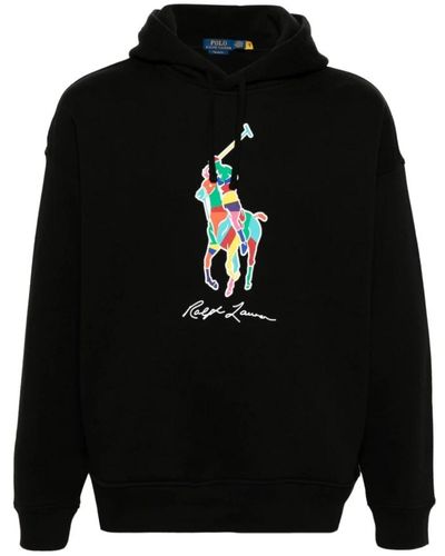 Ralph Lauren Schwarzer pullover mit signature pony motiv